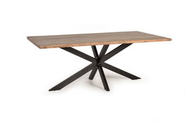 GINER Y COLOMER Table de salle à manger en acacia naturel et pieds en métal noir